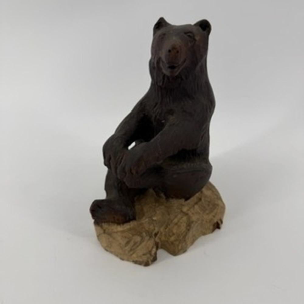 Hand Carved Wooden Bear Figurine Rustic Cabin Lodge Decor Wildlife Sculpture